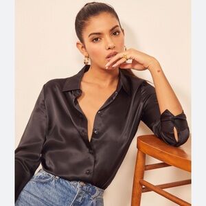 Reformation Sky Silk Top in Black